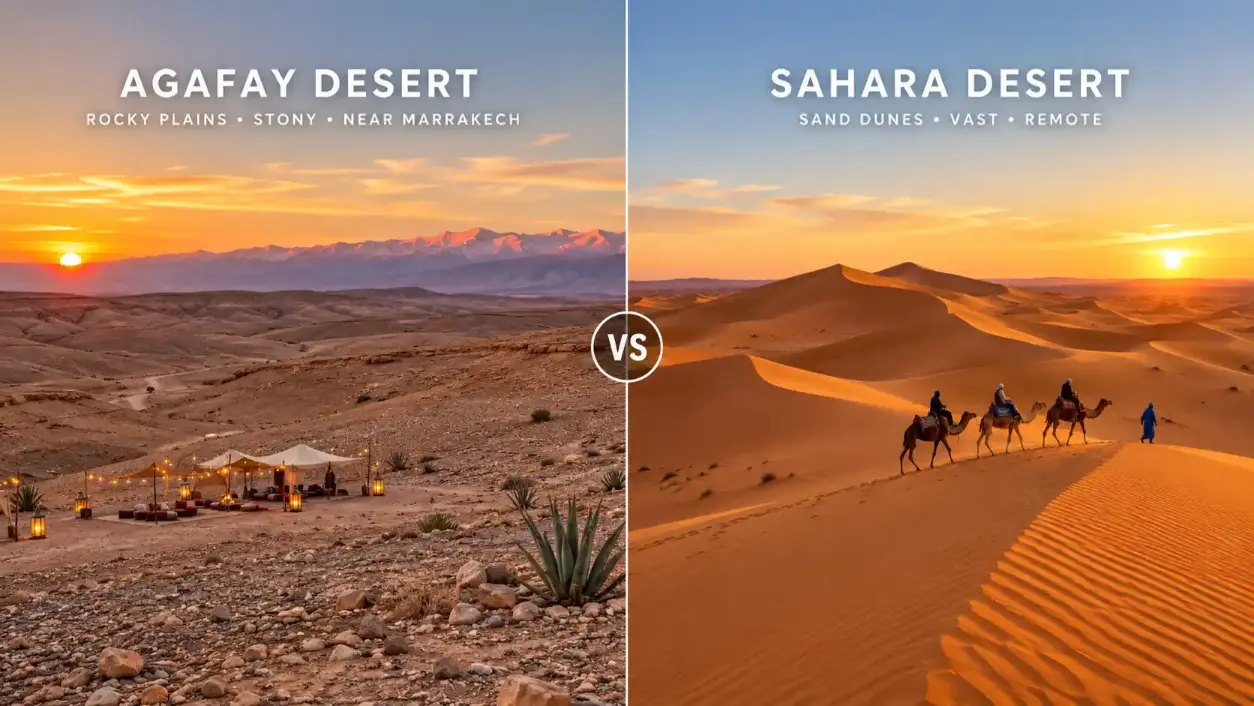 Comparaison entre les paysages du désert d'Agafay et des dunes du Sahara