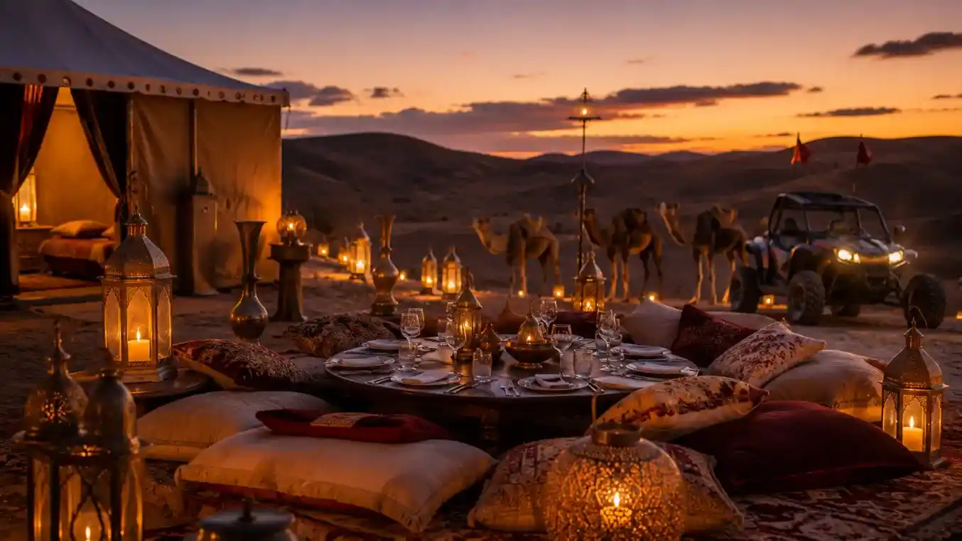 Expérience VIP dîner de luxe dans le désert d'Agafay