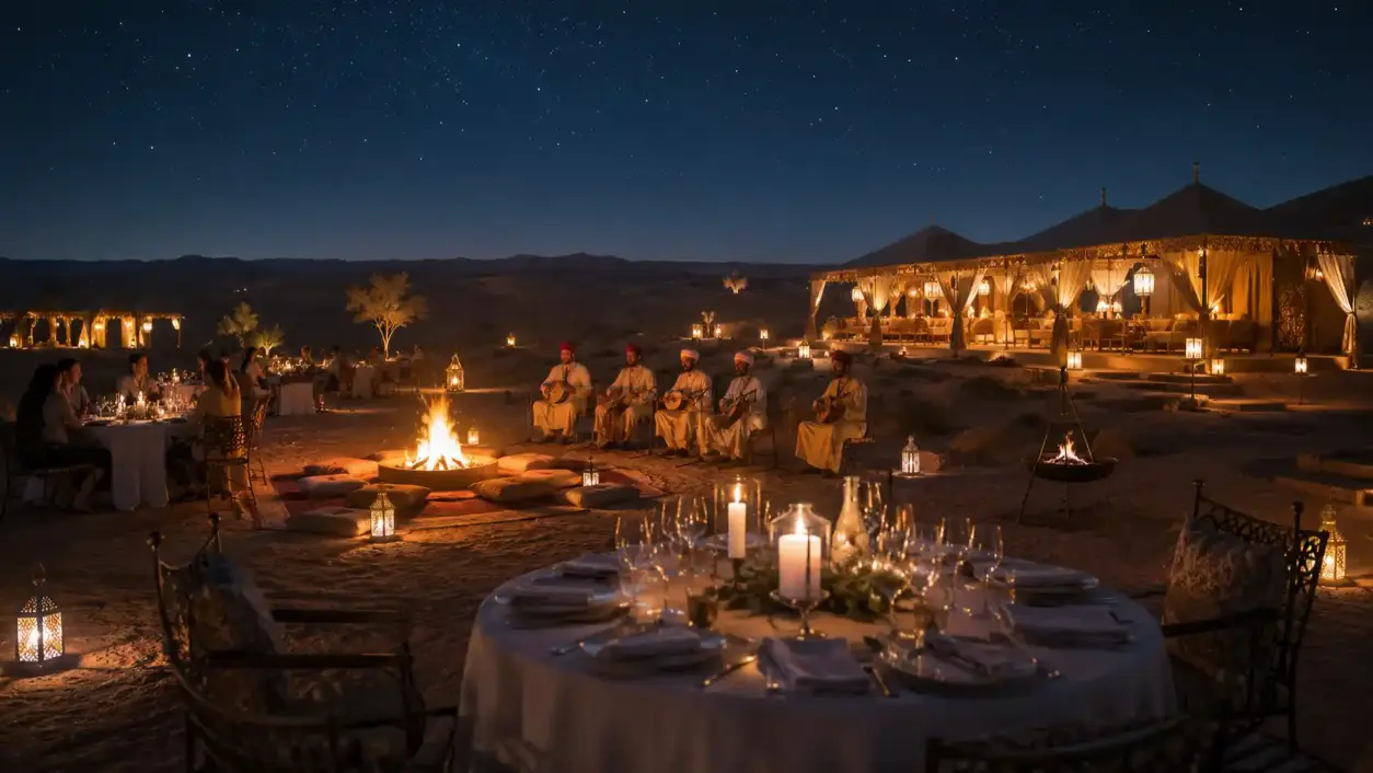 Dîner spectacle sous les étoiles dans le désert d'Agafay avec musiciens berbères