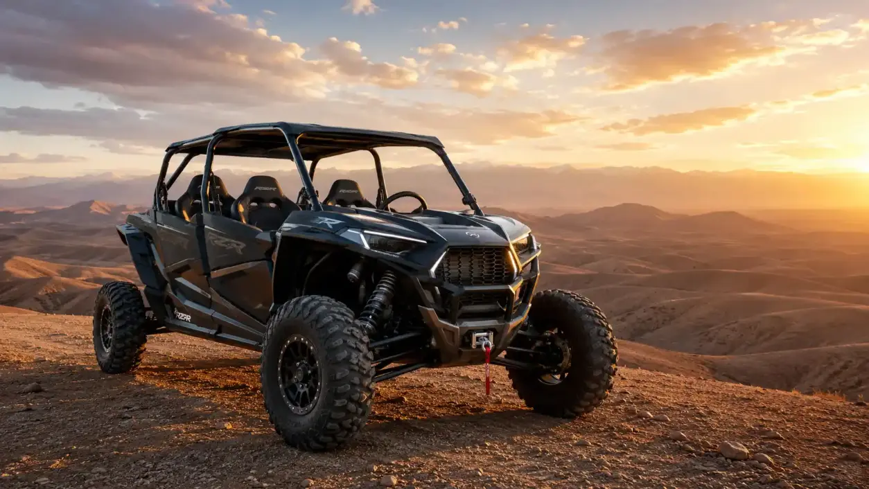Buggy tout-terrain de luxe garé sur une dune du désert d'Agafay