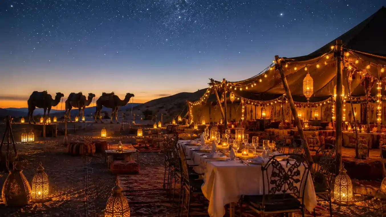 Dîner spectacle sous les étoiles dans le désert d'Agafay